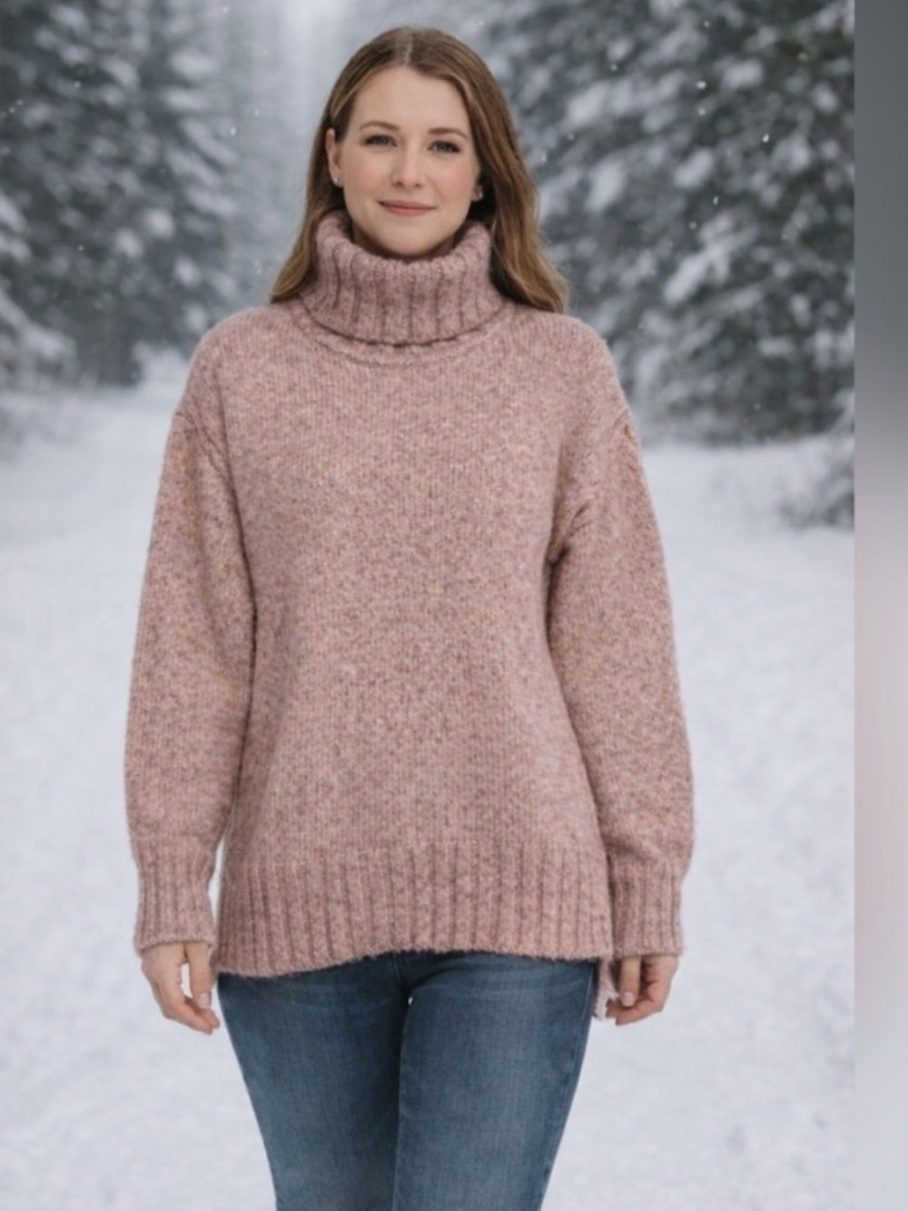 Industry | Chunky Knit Pink Cowl Turtleneck Sweater / Size M